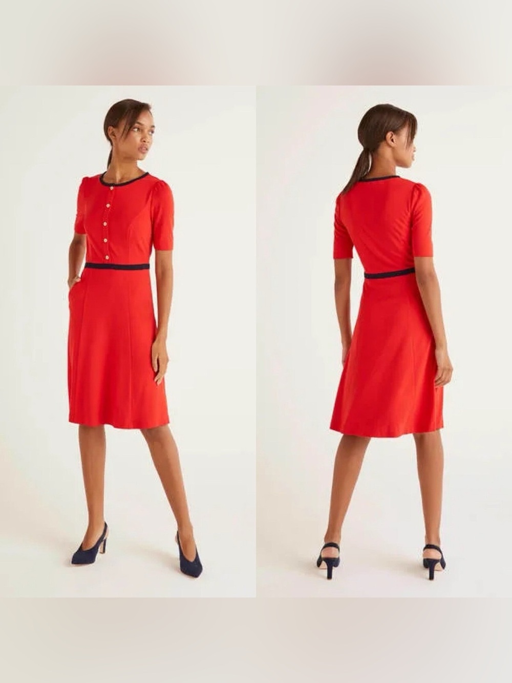 Boden Maria Ponte Dress in Post Box Red 2 Flawed